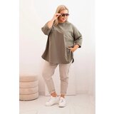 Kesi Włoski Plus Size women's blouse with cotton, featuring a pocket and rolled-up sleeves khaki | Shoptok.si