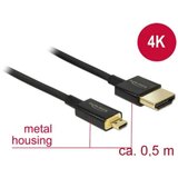Delock HDMI priključni kabel 0.50 m 84788 pozlaćeni kontakti crna [1x muški konektor HDMI - 1x muški konektor micro HDMI | Eponuda.ba