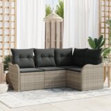 vidaXL 4-delni set vrtnika z blazinami svetlo sivi poli ratan | Shoptok.si