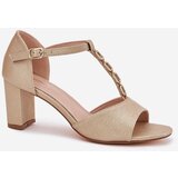 EVENTO Women's Sandals On A Heel With A Decorative Strap Eco Leather Gold Triavera | shoptok.hr