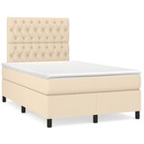 vidaXL Box spring postelja z vzmetnico LED krem 120x190 cm blago | Shoptok.si