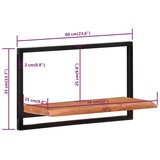  Zidne police 2 kom 60 x 25 x 35 cm masivni bagrem i čelik | shoptok.hr
