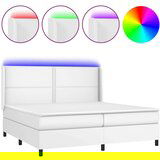  Box spring postelja z vzmetnico LED bela 200x200cm umetno usnje, (20725054) | Shoptok.si