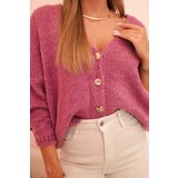 Kesi Włoski Women's sweater with a V-neck and buttons dark purple | Shoptok.si