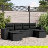 Maison Chic Seti vrtnega pohištva - Vrtna garnitura - Vrtni pohištvo set 6-delna z blazinami črna poli ratan, (21805058) | Shoptok.si