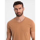 Ombre Men's BASIC classic cotton T-shirt with a v-neck - brown | Shoptok.si