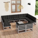 The Living Store Vrtna sedežna garnitura 12-delna z blazinami siva borovina - Vrtna Sedežna Garnitura, (21469194) | Shoptok.si