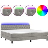 Krevet box spring s madracem LED svjetlosivi 200x200 cm baršun | Eponuda.com