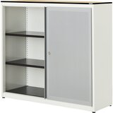 mauser Omara z drsnimi vrati, akustični učinek, plošča s polnim jedrom, VxŠxG 1168 x 1200 x 432 mm, 2 polici, čista bela / aluminijasto siva / javor | Shoptok.si