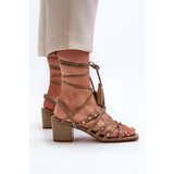 EVENTO Lace-Up Sandals With Low Heels Adorned with Studs Green Chrisele | Eponuda.ba