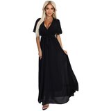 numoco basic 545-5 Long dress with pleated neckline and tie - black | shoptok.hr