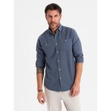 Ombre Men's linen shirt with classic collar and pockets REGULAR FIT - blue | Shoptok.si