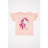 Defacto Baby Girl Crew Neck Unicorn Printed Short Sleeve T-Shirt