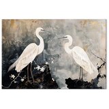  Slika - Herons and cherry blossoms - oriental-style illustration depicting birds 60x40 Akustična | shoptok.hr