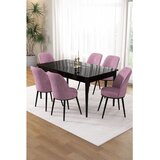 Hanah home trpezarijski set Pir, sto i 6 stolica, ploča u dekoru crnog mermera, roze tkanina Babyface | Eponuda.com