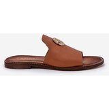 Zazoo Elegant Women's Leather Slippers With Decoration 3008 Camel | Shoptok.si