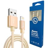 X Wave kabl USB IPHONE 2M 3A,lightning aluminium,upleteni zlatni