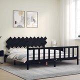  Okvir za krevet s uzglavljem crni 200 x 200 cm od masivnog drva | shoptok.hr