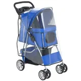 Zložljiv voziček za pse in mačke do 10 kg, z zaščito proti dežju, odsevnimi trakovi, košaro za shranjevanje, moder, 77x44x102 cm, (5000493064)