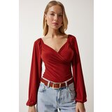  Women's Tile Elastic Balloon Sleeve Sandy Knitted Blouse Cene