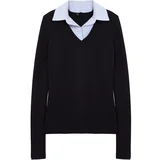 Trendyol Black Woven Detailed Shirt Collar Regular/Normal Fit Knitted Blouse