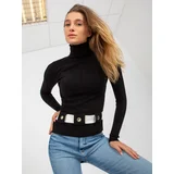 Fashionhunters Lady's black turtleneck with a wide stripe