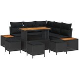 vidaXL 9-delni vrtni sofa set z blazinami črnega poliratana akacija, 4-delni vrtni jedilni set z blazinami črnega poliratana akacija | Shoptok.si