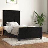 Maison Chic Posteljni okvir - Enojna postelja - Postelja za odrasle z vzglavjem črn 90x200 cm žamet-J9490, (21761080) | Shoptok.si