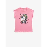 Koton Unicorn T-Shirt With Sequin Embroidered Sleeveless Crew Neck.