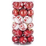  Set božićnih kuglica 30 kom. Crvena i bijela Ø 6 cm Plastika - Crvena i bijela (klasični nordijski motiv) | shoptok.hr