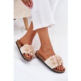 Boto Women's Cork Sole Slippers With Flowers Beige Ferenza | shoptok.hr