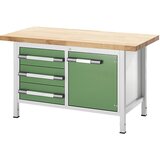 eurokraft pro delovna miza z nastavitvijo višine, izvedba z ogrodjem, 3 predali, 1 krilna vrata, širina 1500 mm, svetlo siva / zelena | Shoptok.si