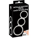 You2Toys - trostruki silikonski prsten za penis i testise s metalnim efektom (srebrni) | shoptok.hr