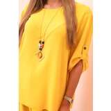 Kesi Włoski Women's set with a blouse with a necklace and wide pants yellow | Shoptok.si