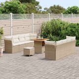 vidaXL 11-delni set vrtne sedežne garniture s blazinami Bež Poli Ratan Akacija | Shoptok.si