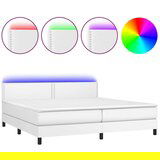  Box spring postelja z vzmetnico LED bela 200x200cm umetno usnje, (20726453) | Shoptok.si