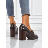 Resti Persephone Nero Women's Block Heel Loafers Eco Leather Gold Buckle | ePonuda.com