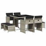  The Living Store Vrtna jedilna garnitura 9-delna z blazinami sv. siv poli ratan - Vrtna Jedilna Garnitura, (21451244) | Shoptok.si