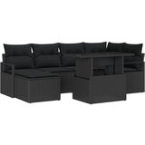 vidaXL 7-dijelni vrtni sofa set s jastucima Crni poli ratan, 2-sjedala vrtna sofa s jastucima Crni poli ratan Cijene