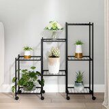 Maison Chic Stojalo za rože - Stojalo za cvetje s kolesi 83x25x83,5 cm črno železo, (21789541) | Shoptok.si