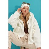 Trend Alaçatı Stili Women's Ecru Hooded Double Pocket Plush Coat Cene