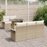vidaXL 6-delni vrtni sofa set z blazinami Bež poly ratan | Shoptok.si