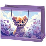 Cardex Levji mladič z rožami vijolične barve srednje velika ekskluzivna darilna vrečka 18x10x23cm | Shoptok.si