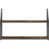  Zidna polica s 2 razine dimljenog hrasta 80x21x51 cm drvena | Eponuda.com