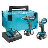 Makita LXT set - akumulatorska bušilica-odvijač DDF482Z + akumulatorski udarni odvijač DTD156Z + punjač + 2 baterije + Makpac DLX2339J