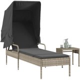  The Living Store Ležalnik s streho in mizico svetlo siv poli ratan - Ležalnik, (21483400) | Shoptok.si