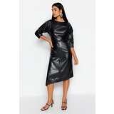 Trendyol Black Waist Opening Asymmetric Skirt Faux Leather Woven Dress Cene