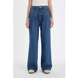 Defacto Wide Leg High Waist Long Jean Washed Trousers