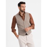 Ombre Men's suit vest with classic detailing and lining - beige Cene
