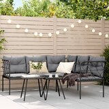 Maison Chic Vrtni kavč - Zunanji kavč z blazinami oblika črke L črno jeklo in tekstilen, (22043679) | Shoptok.si
